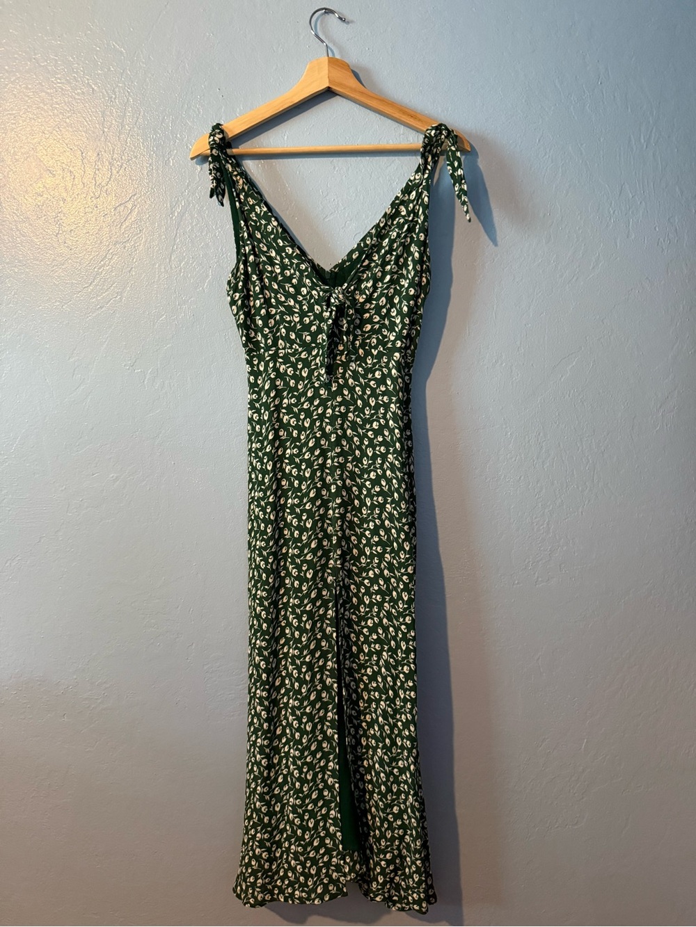 Reformation Green Floral Tie-Strap Maxi Dress